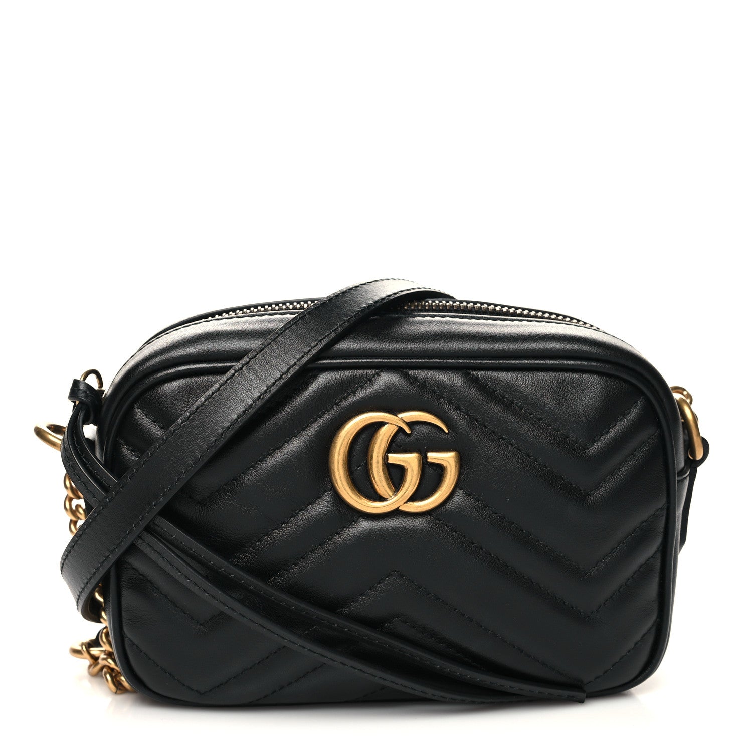 Gucci Calfskin Matelasse Mini GG Marmont Chain Shoulder Bag Black 1 of 11