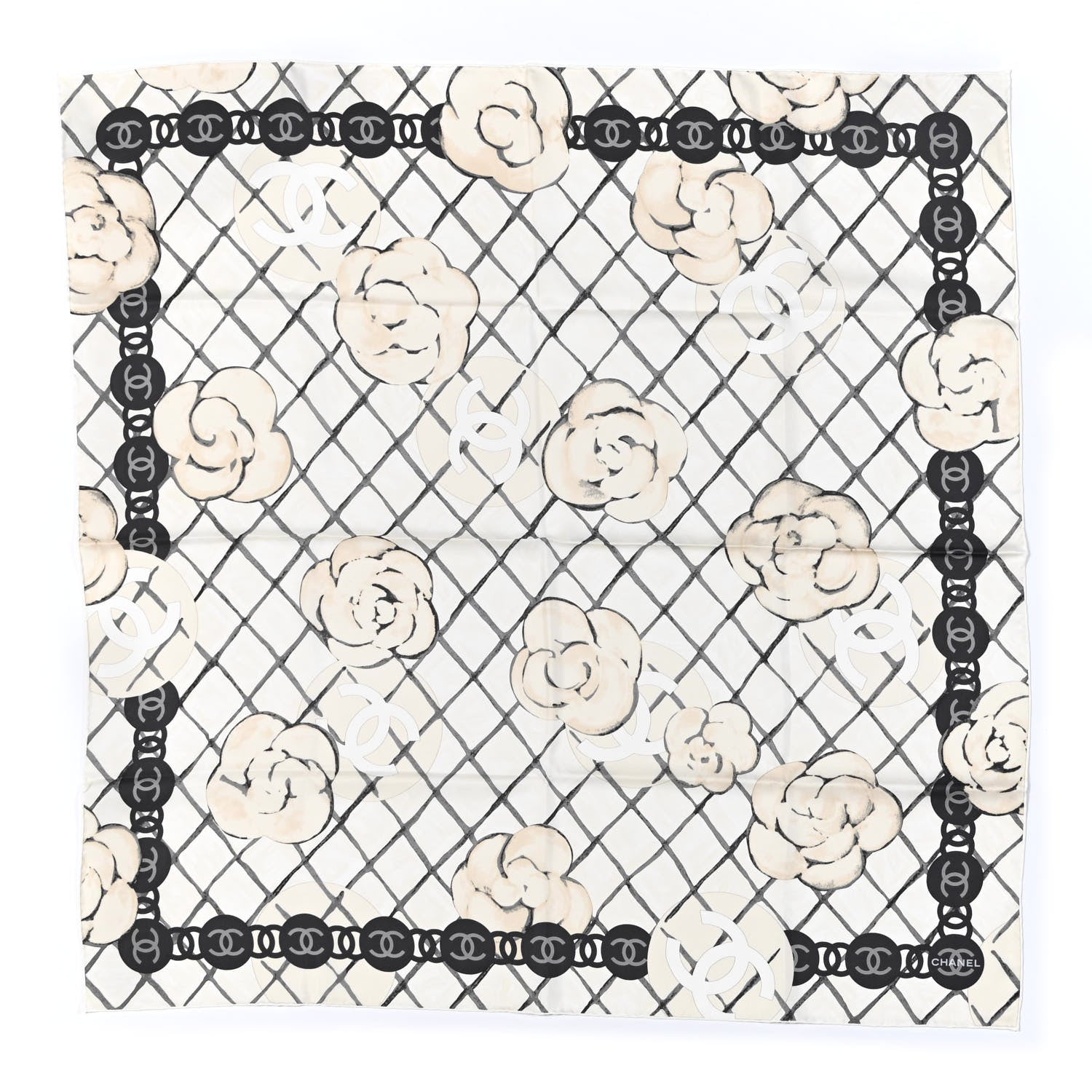 Chanel Silk Camellia CC Square Scarf Ivory 1 of 3