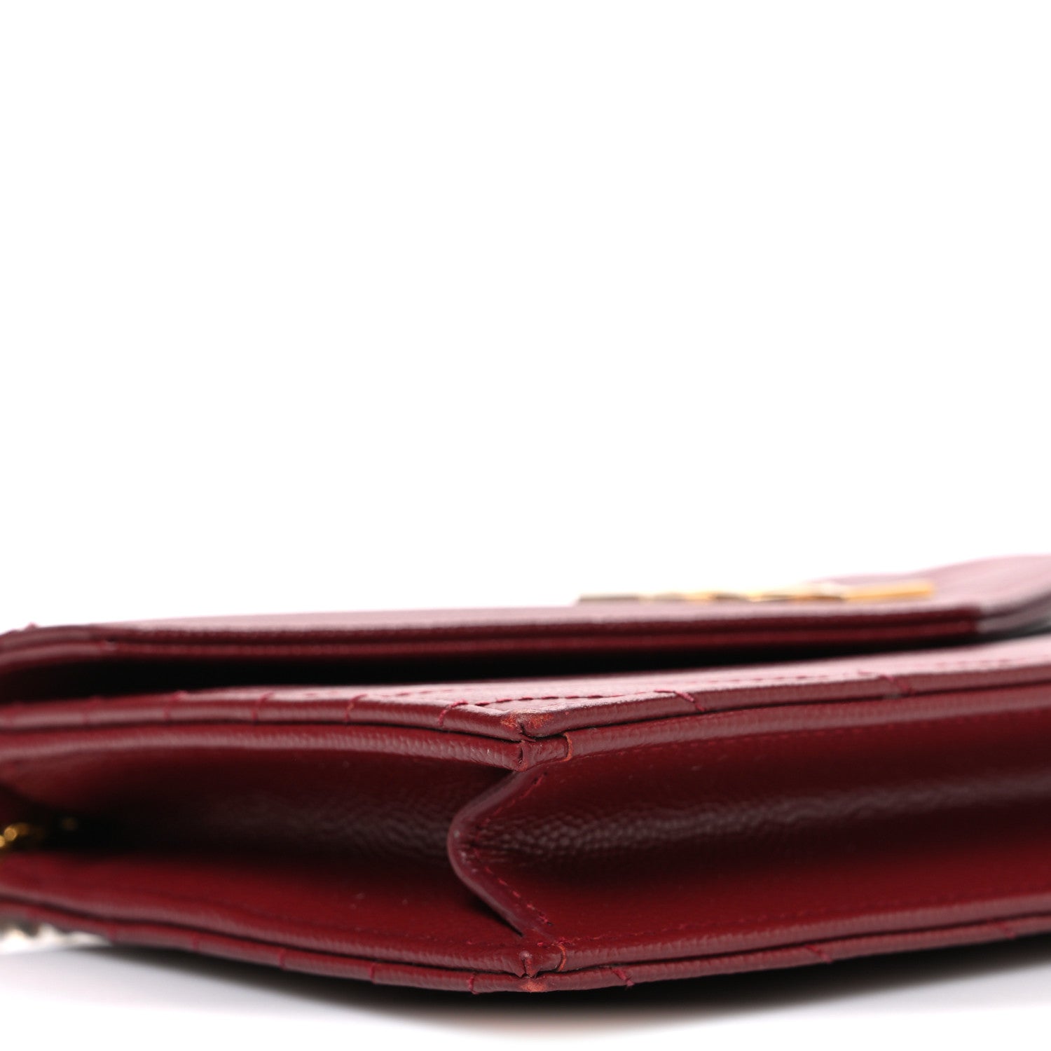 Saint Laurent Grain De Poudre Matelasse Chevron Monogram Envelope Chain Wallet New Red 9 of 11