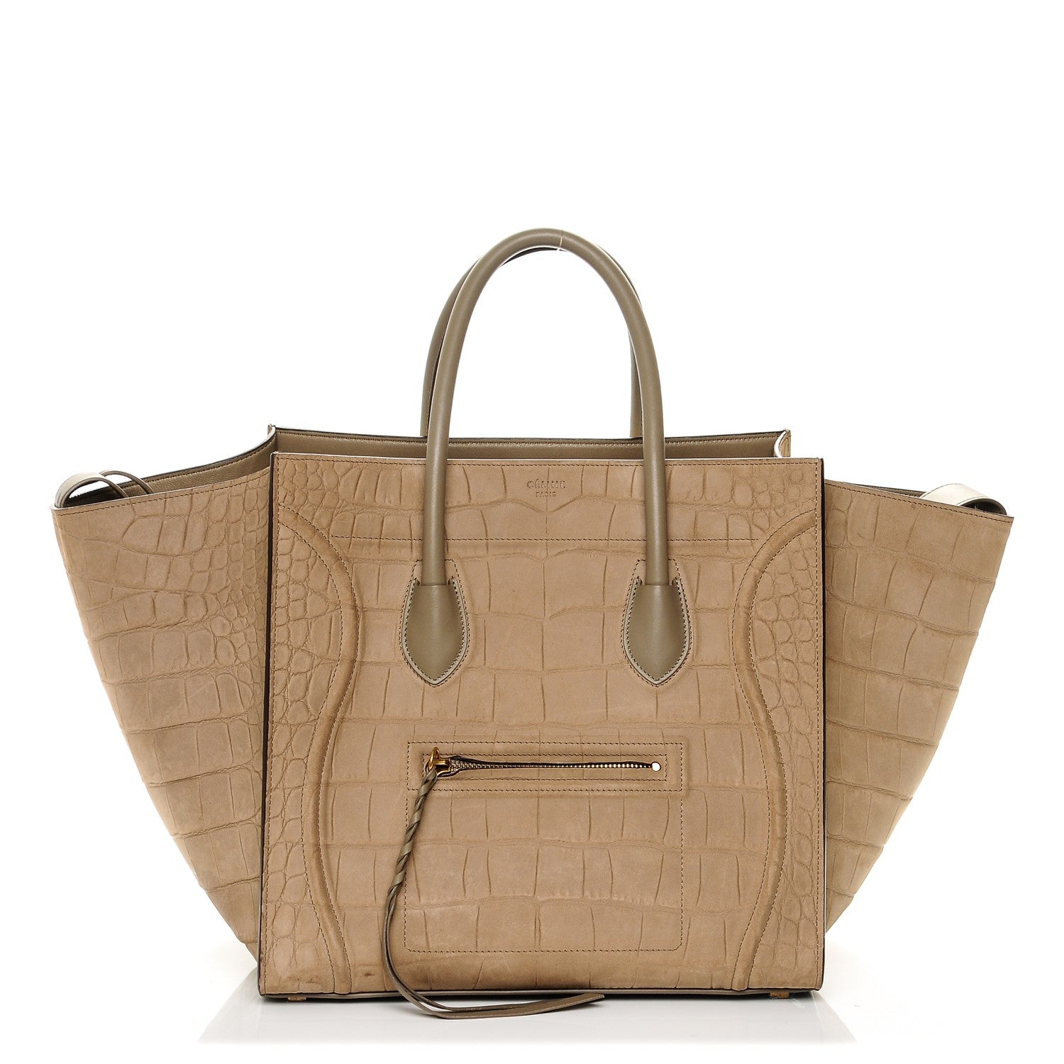 Celine Crocodile Embossed Nubuck Medium Phantom Luggage Beige 1 of 7