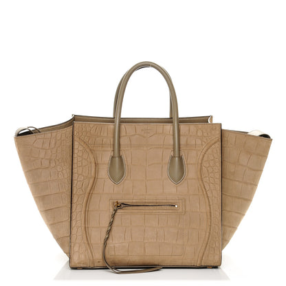 Celine Crocodile Embossed Nubuck Medium Phantom Luggage Beige 1 of 7