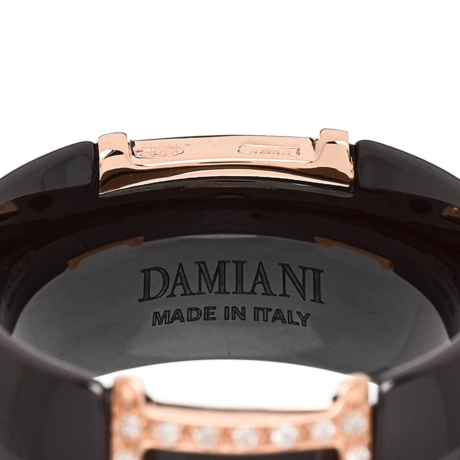 Damiani 18K Pink Gold Ceramic Diamond D Icon Ring 53 6.25 Black 4 of 5