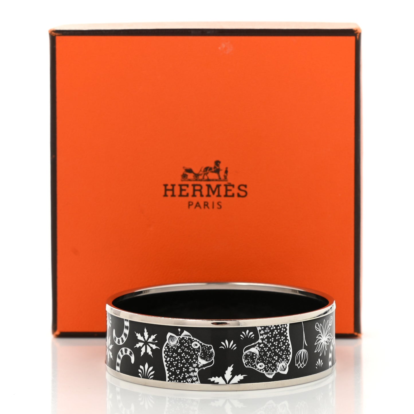 Enamel Printed Wide Les Leopards Positif Negatif Bracelet 65 Black