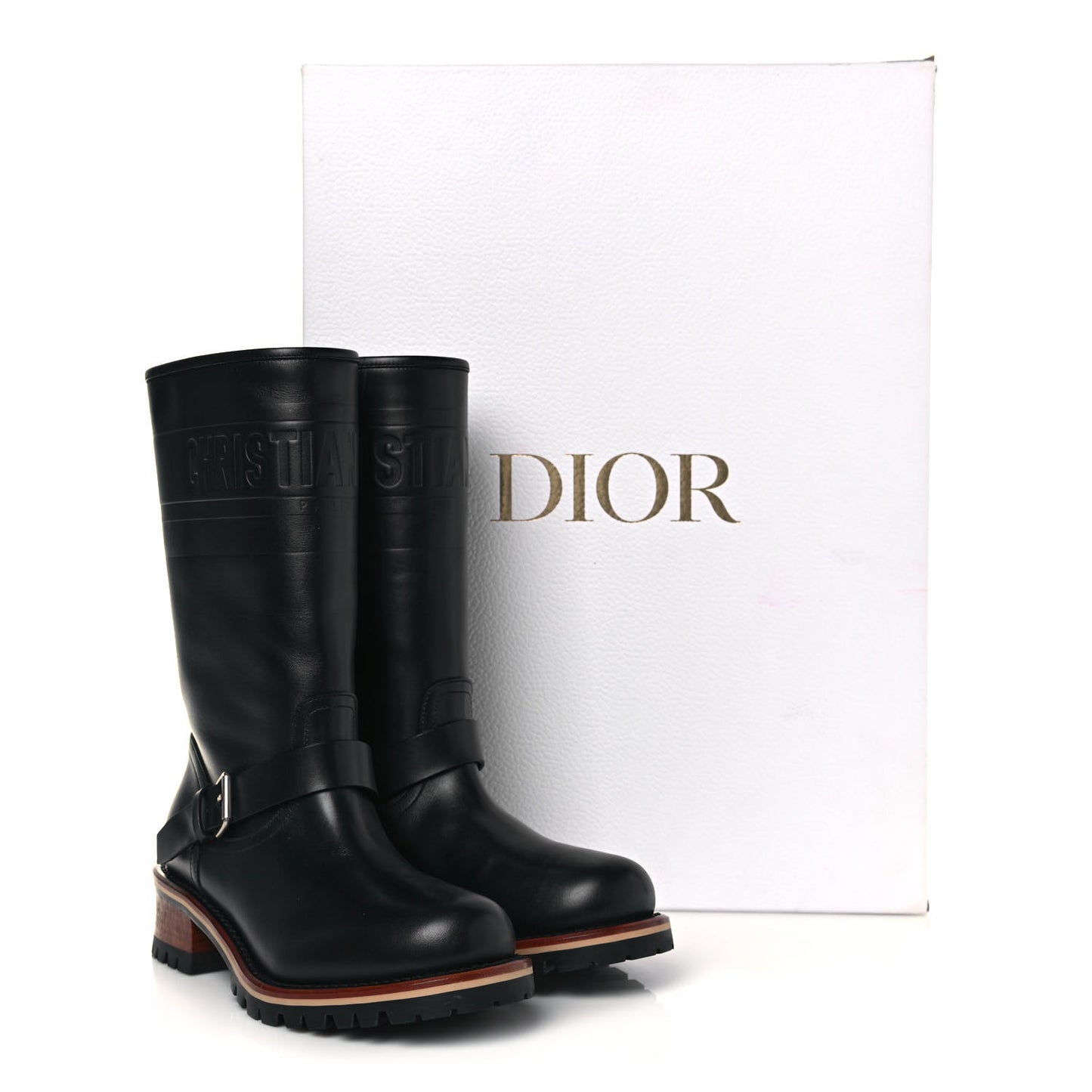 Calfskin Embossed Dior Quest 35mm Biker Boots 37.5 Black