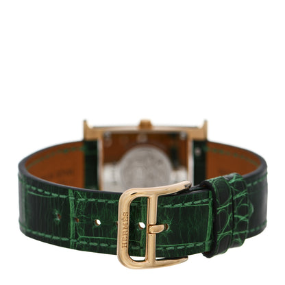 Hermes Stainless Steel Alligator Diamond Mother of Pearl 21mm Heure H Hour Quartz Watch Vert Moyen 3 of 6