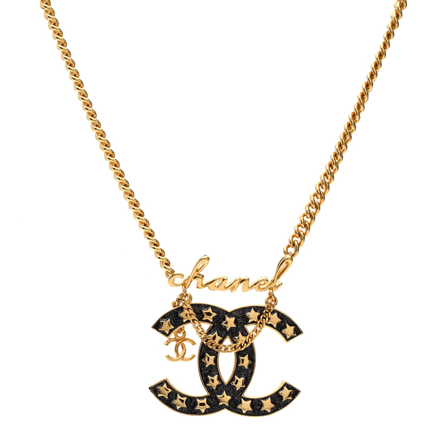 Chanel Metal CC Star Necklace Gold Pearly Black 1 of 6