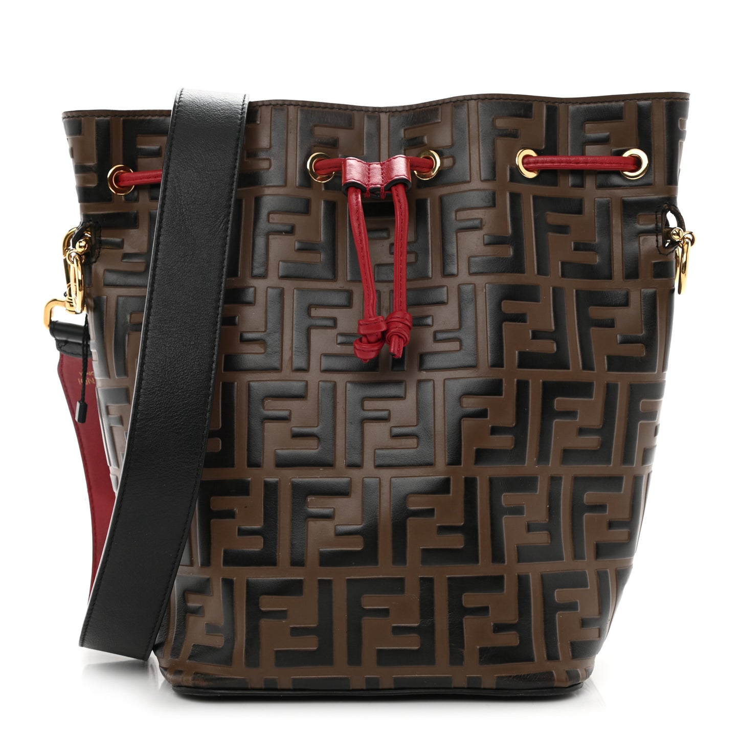 Vitello Grace F is Fendi Bi-Color FF 1974 Embossed Grande Mon Tresor Bucket Bag Maya Black Fragola