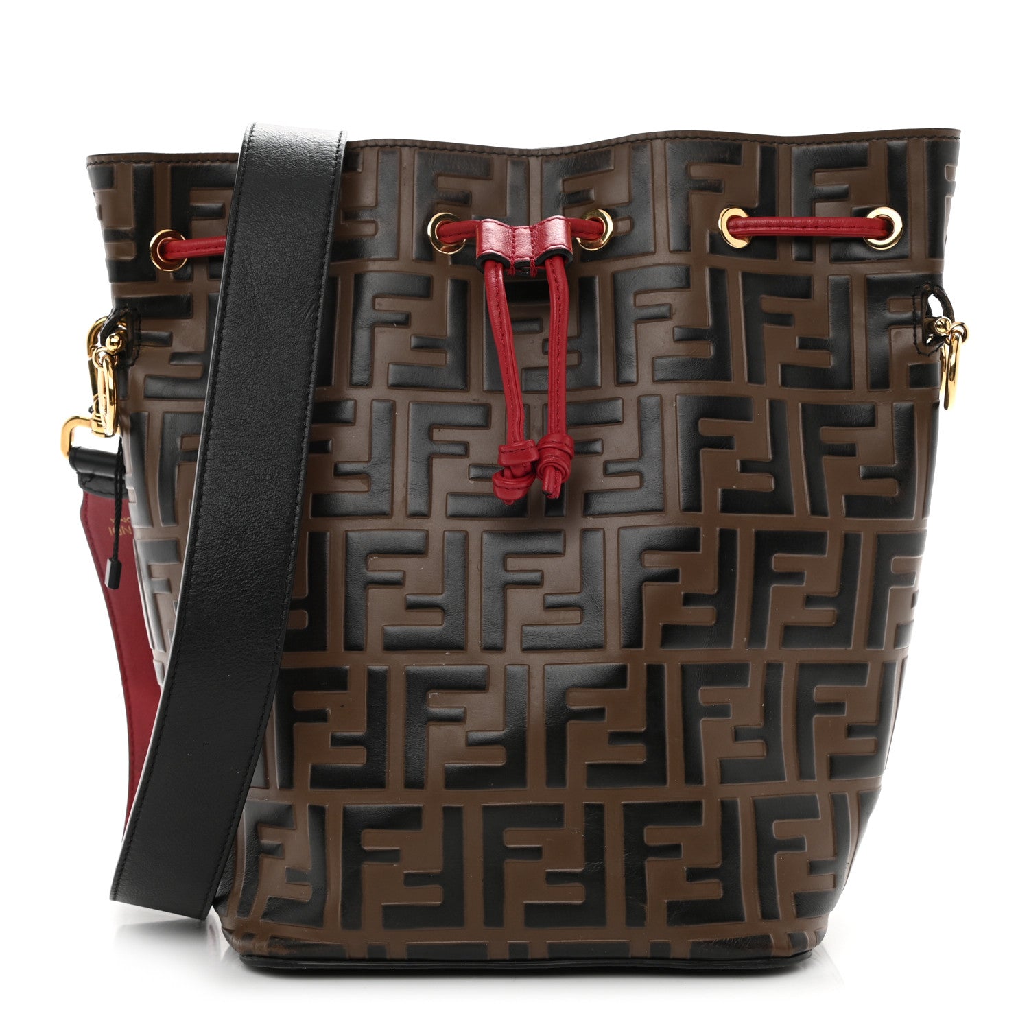 Fendi Vitello Grace F is Fendi Bi-Color FF 1974 Embossed Grande Mon Tresor Bucket Bag Maya Black Fragola 1 of 15