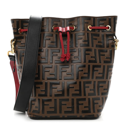 Fendi Vitello Grace F is Fendi Bi-Color FF 1974 Embossed Grande Mon Tresor Bucket Bag Maya Black Fragola 1 of 15