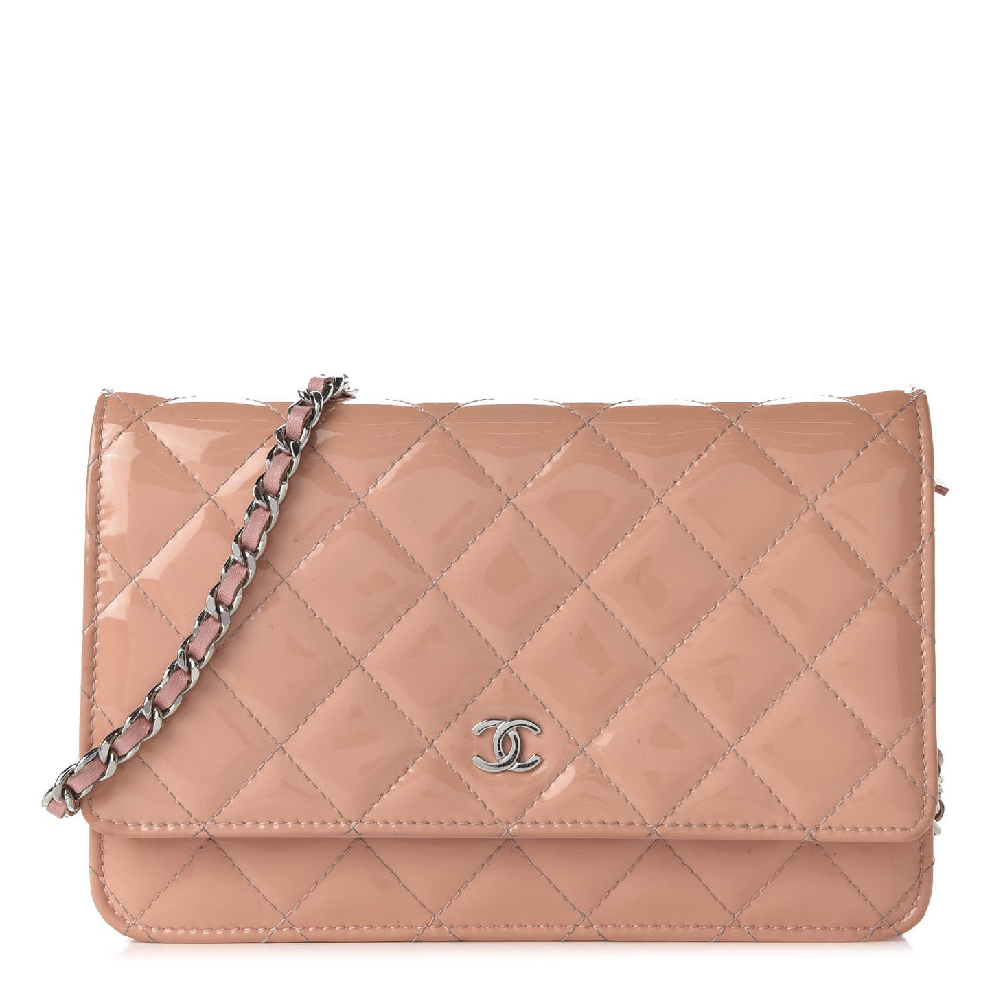 Patent Quilted Wallet On Chain WOC Light Pink