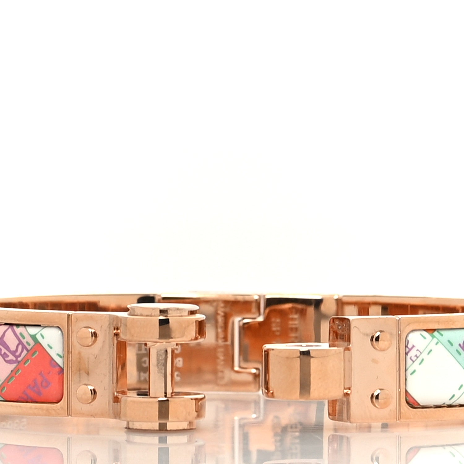 Hermes Enamel Printed Narrow Bolduc Au Carre Hinged Bracelet S Cassatta 4 of 5