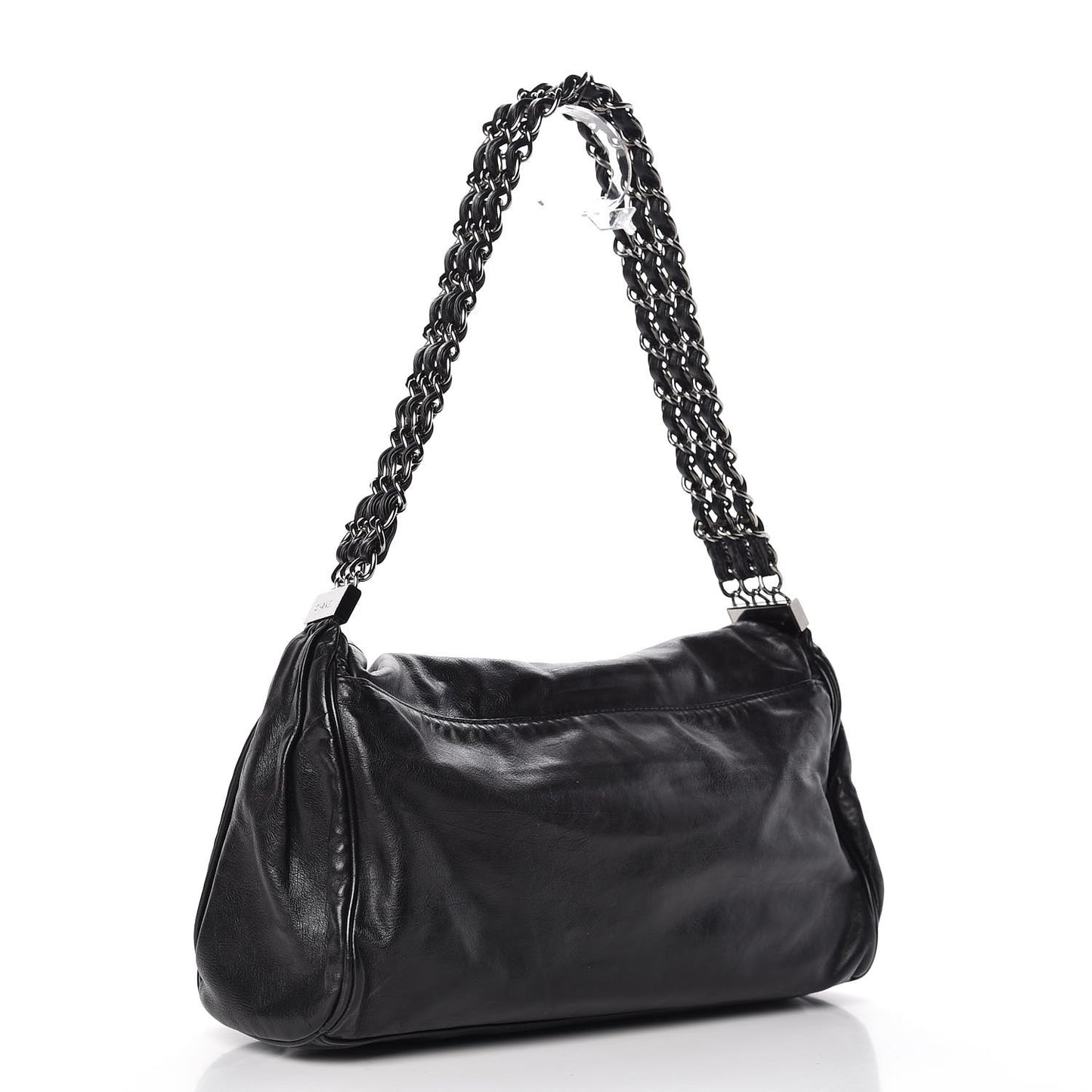 Calfskin Large Rock and Chain Flap Black