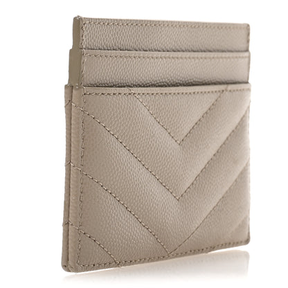 Saint Laurent Grain De Poudre Matelasse Chevron Monogram Credit Card Case Dark Beige 3 of 8