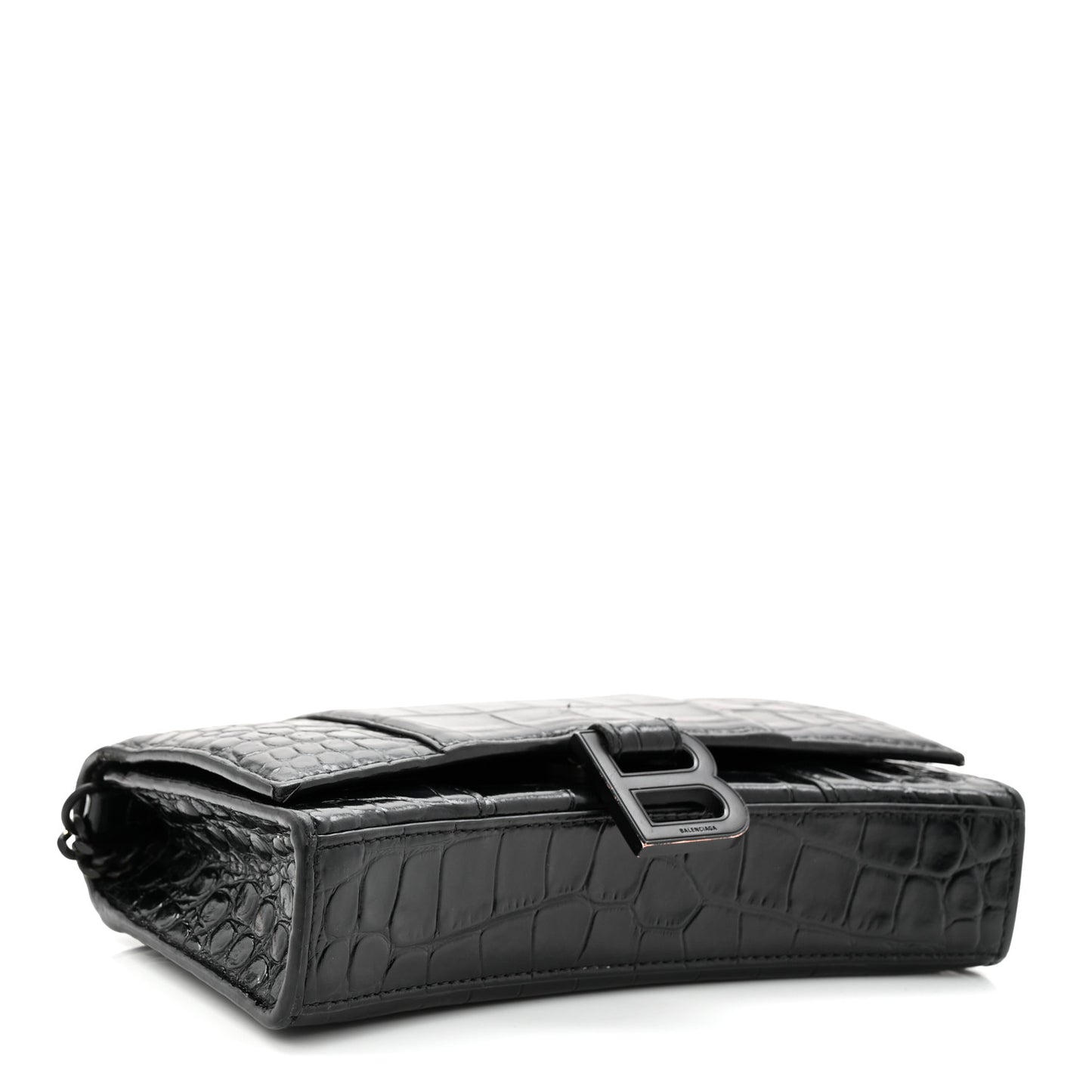 Shiny Calfskin Monochrome Crocodile Embossed Hourglass Chain Bag Black