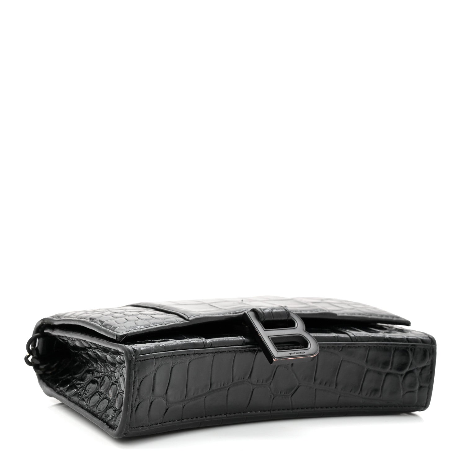 Balenciaga Shiny Calfskin Monochrome Crocodile Embossed Hourglass Chain Bag Black 4 of 9