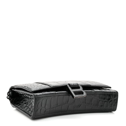 Balenciaga Shiny Calfskin Monochrome Crocodile Embossed Hourglass Chain Bag Black 4 of 9