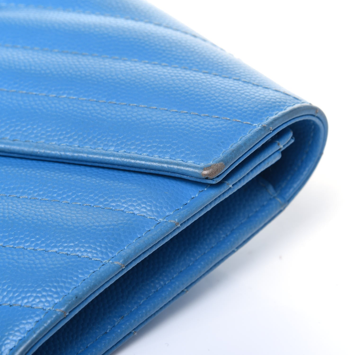 Saint Laurent Grain De Poudre Matelasse Chevron Monogram Flap Wallet Blue Clair 17 of 21