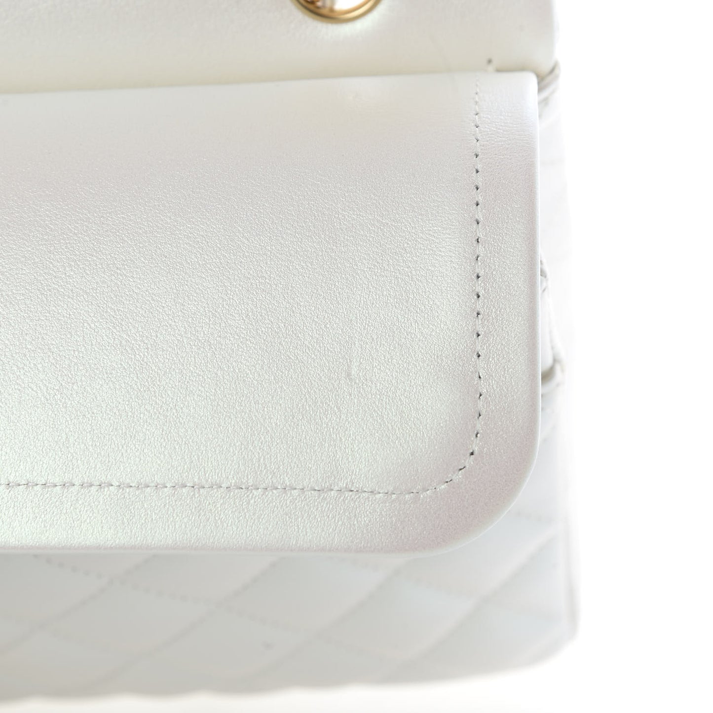Iridescent Calfskin Quilted Medium Double Flap White