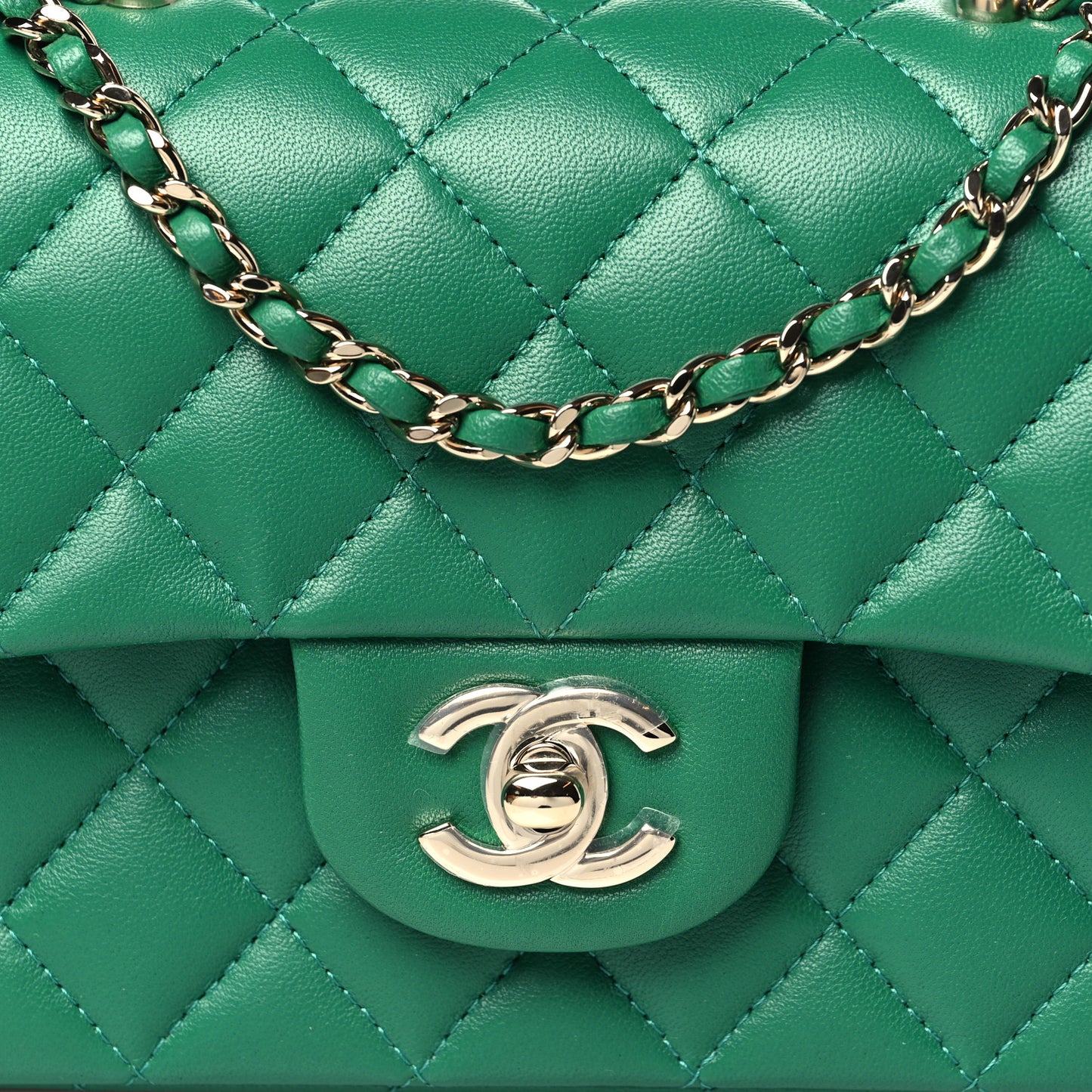 Lambskin Quilted Mini Top Handle Rectangular Flap Green