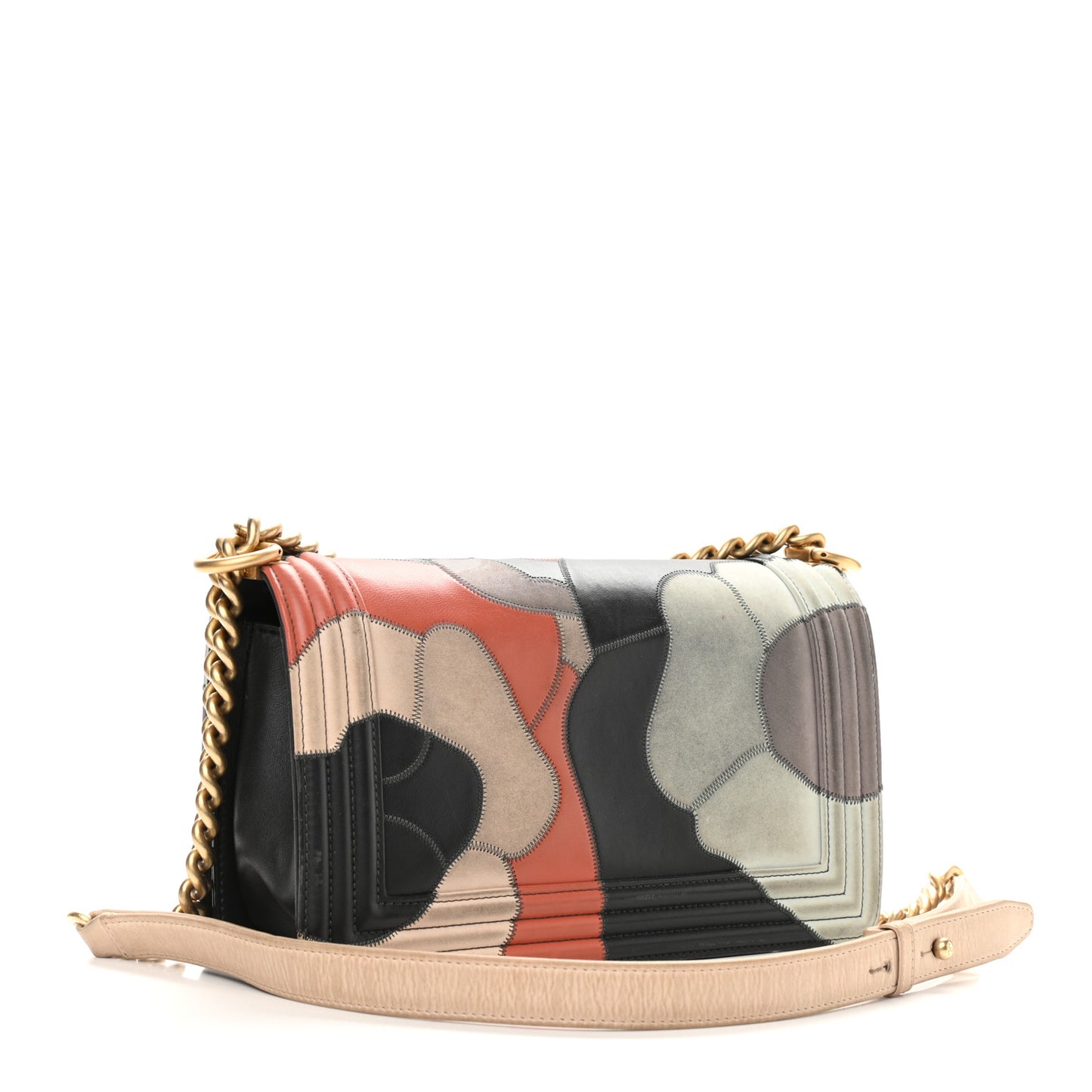 Lambskin Suede Patchwork Medium Act I Camellia Boy Flap Charcoal Brown Pink