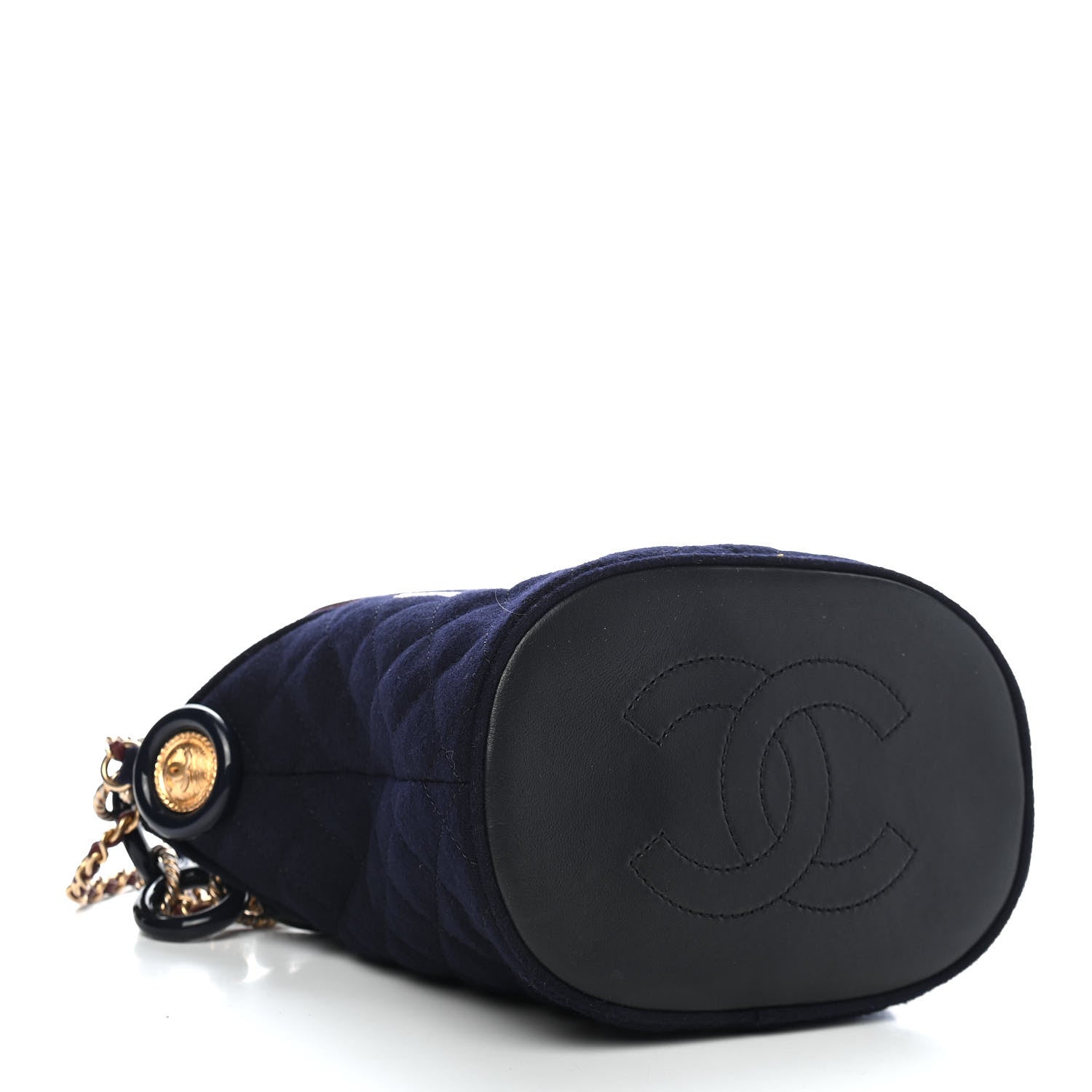 Chanel Felt Quilted Paris Hamburg Charms Drawstring Bucket Bag Dark Navy 4 of 9