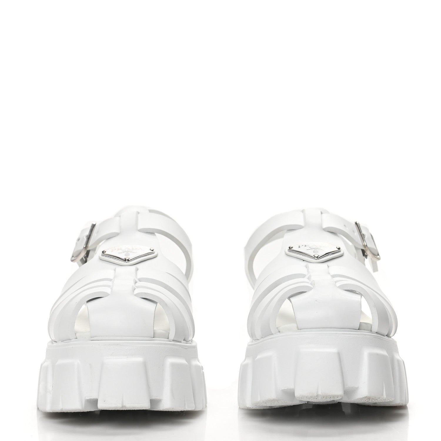 Prada Foam Rubber Metal Triangle Logo Monolith 55mm Cage Sandals 41 White 2 of 8