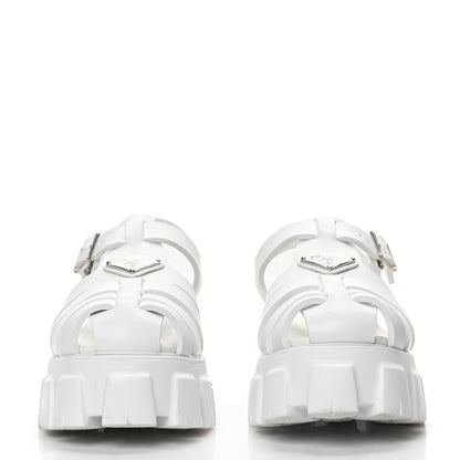 Prada Foam Rubber Metal Triangle Logo Monolith 55mm Cage Sandals 41 White 2 of 8