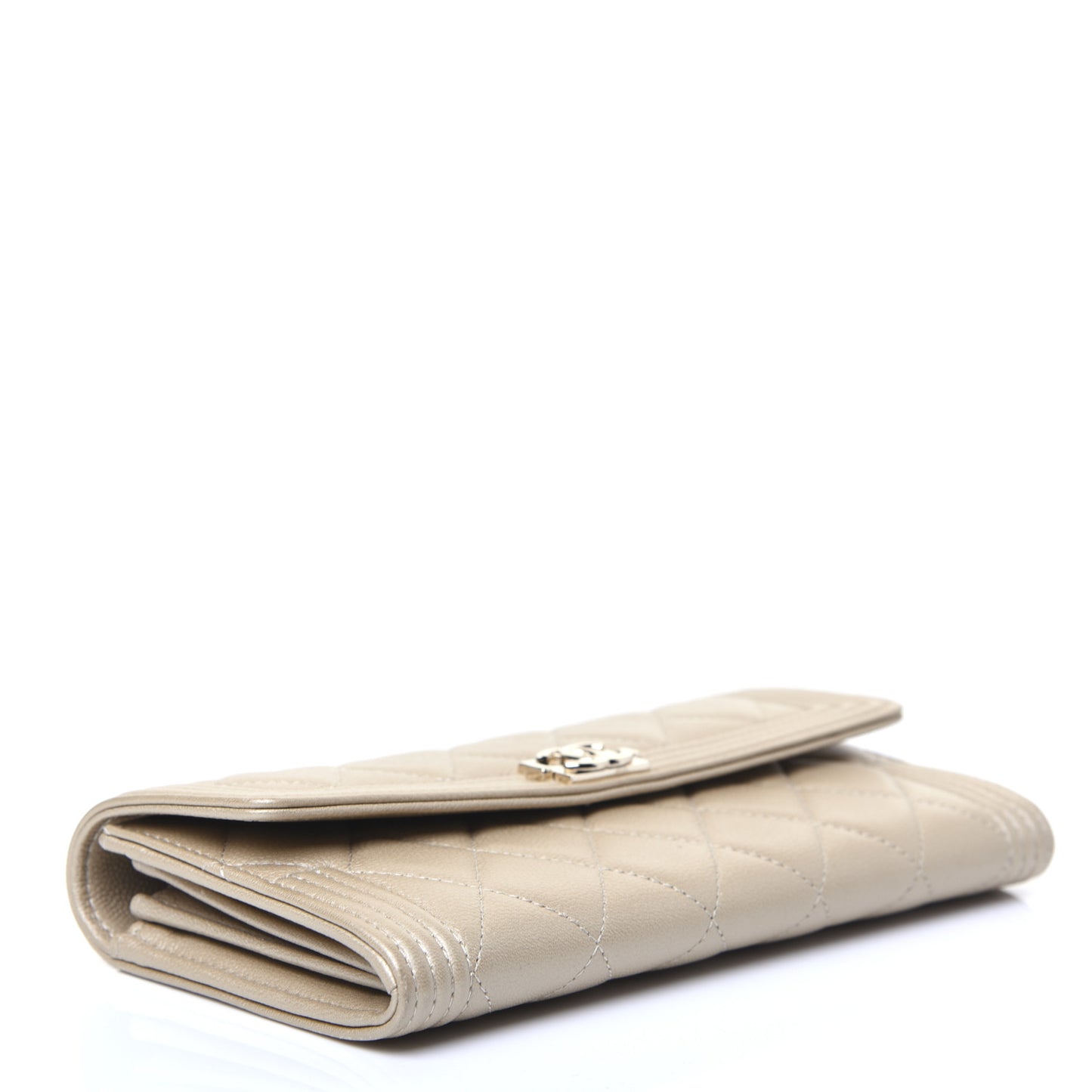 Metallic Caviar Quilted Large Boy Gusset Flap Wallet Gold