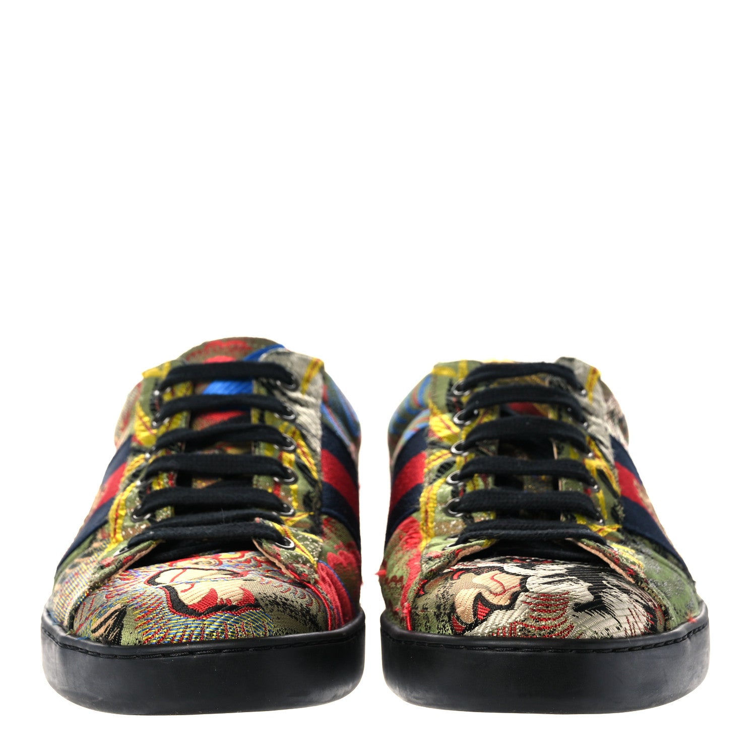 Gucci Brocade Web Bee Mens Ace Sneakers 7.5 Black Multicolor 2 of 10