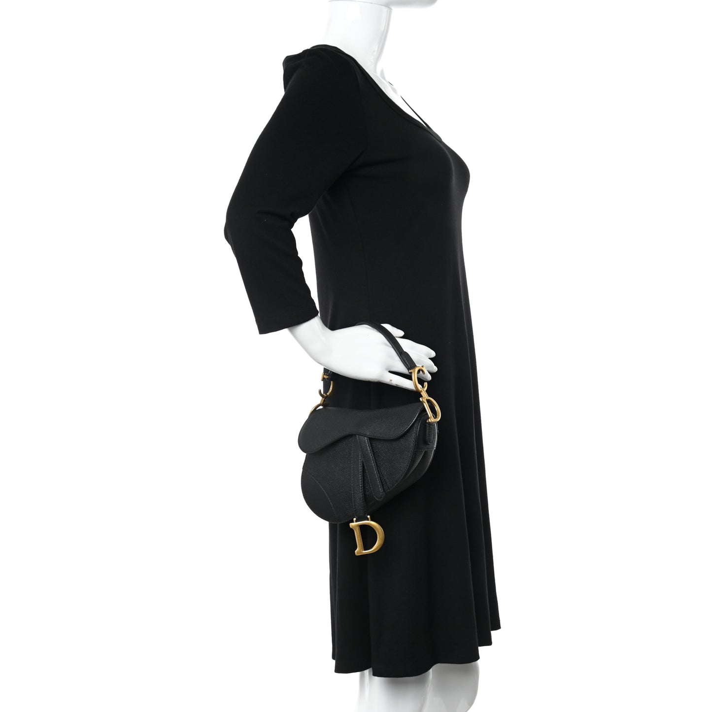Grained Calfskin Mini Saddle Bag Black