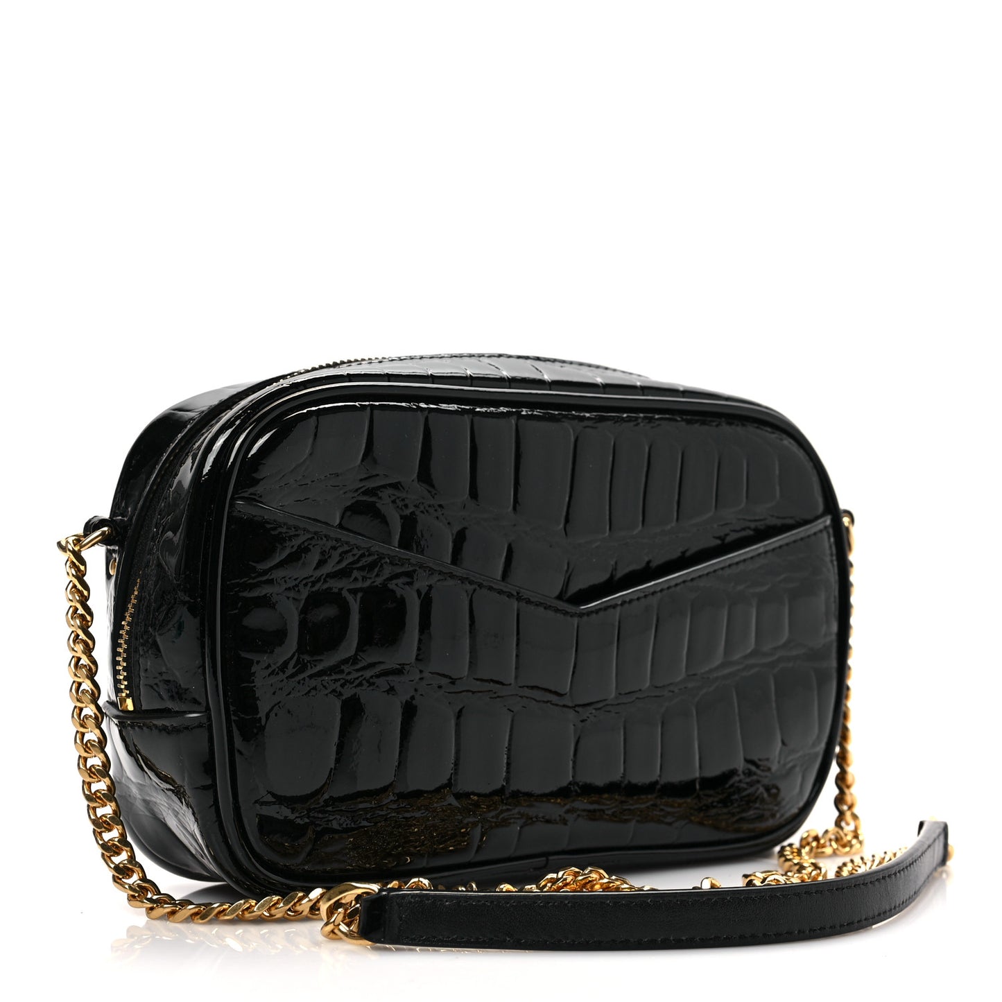 Calfskin Crocodile Embossed Monogram Mini Lou Camera Bag Black