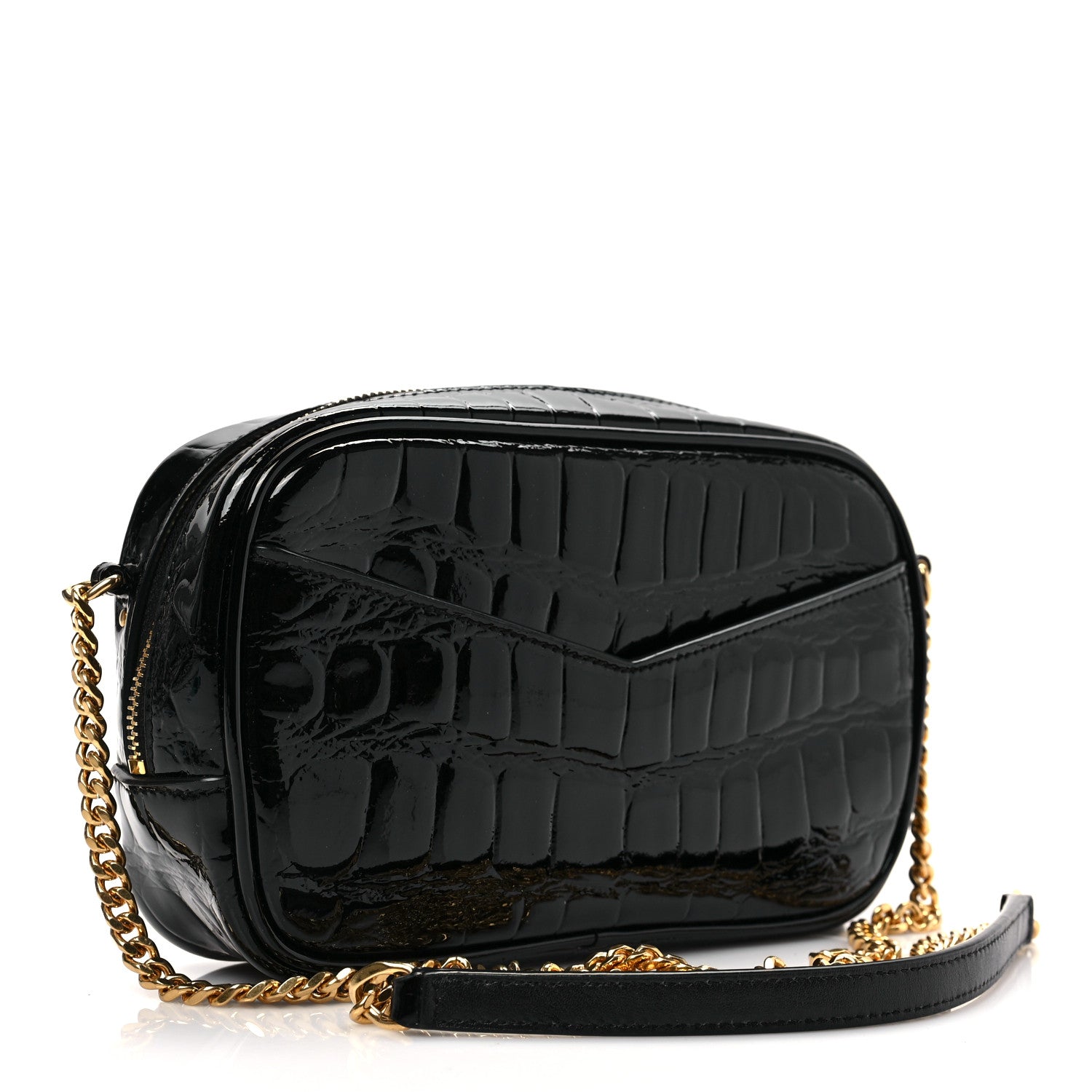 Saint Laurent Calfskin Crocodile Embossed Monogram Mini Lou Camera Bag Black 3 of 7