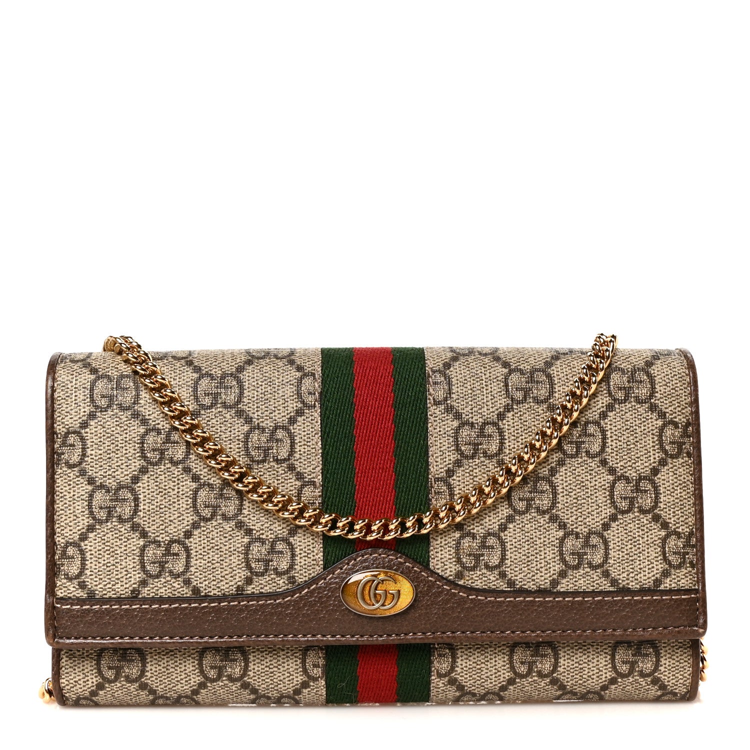 Gucci GG Supreme Monogram Web Ophidia Wallet On Chain Brown 1 of 11