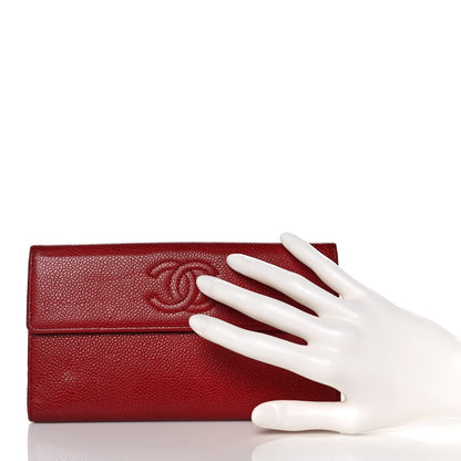 Chanel Caviar Timeless CC French Long Wallet Red 2 of 12