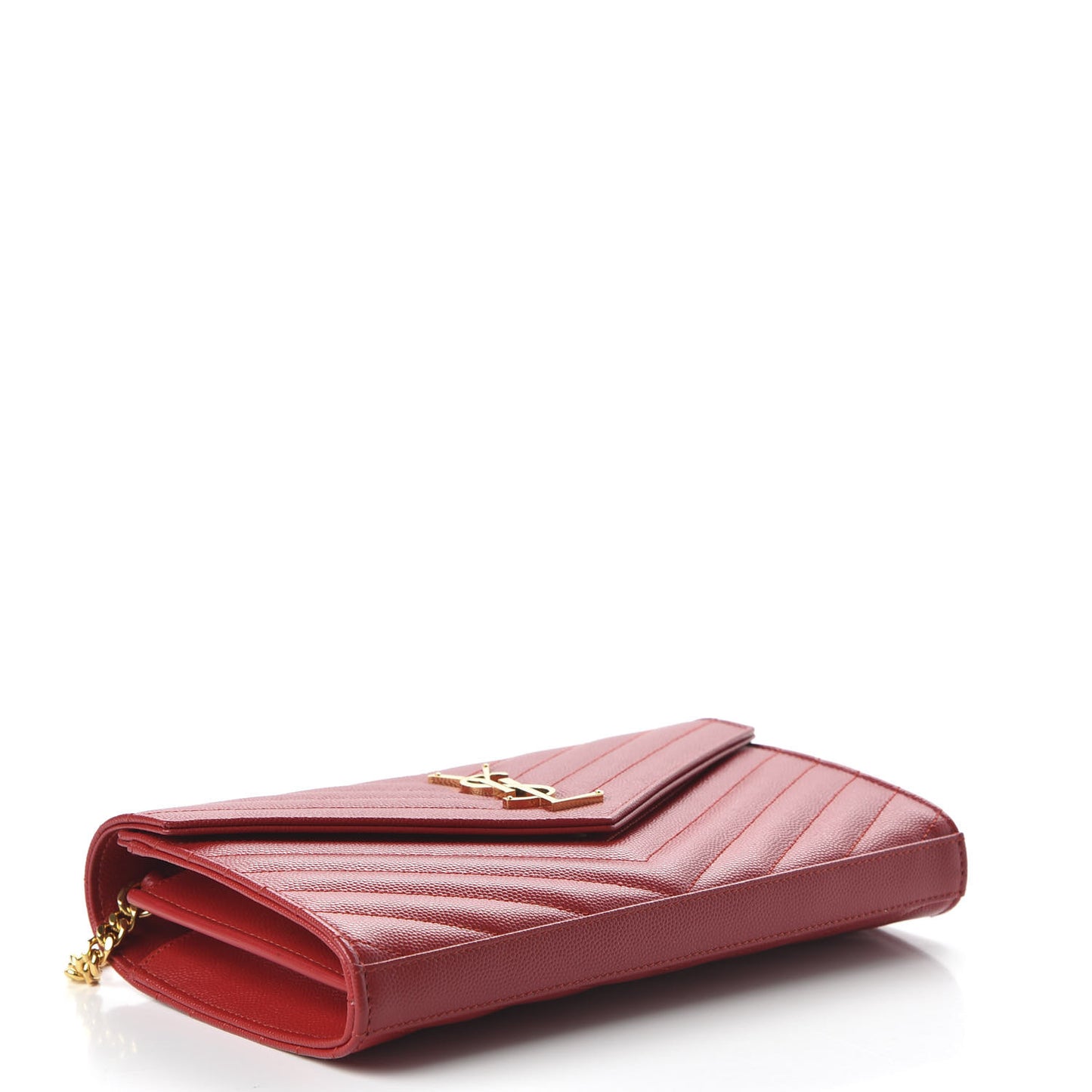 Grain De Poudre Matelasse Chevron Monogram Chain Wallet Red