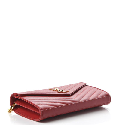 Saint Laurent Grain De Poudre Matelasse Chevron Monogram Chain Wallet Red 4 of 10