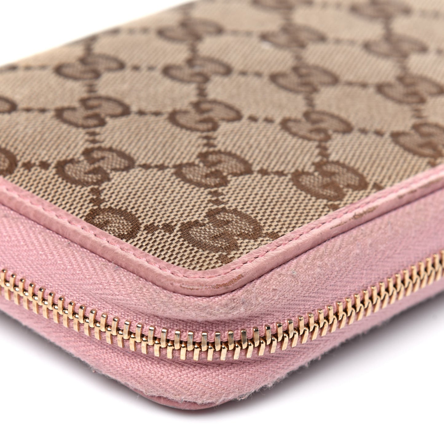 Monogram Dollar Calfskin Zip Around Compact Wallet Beige Ebony Soft Pink