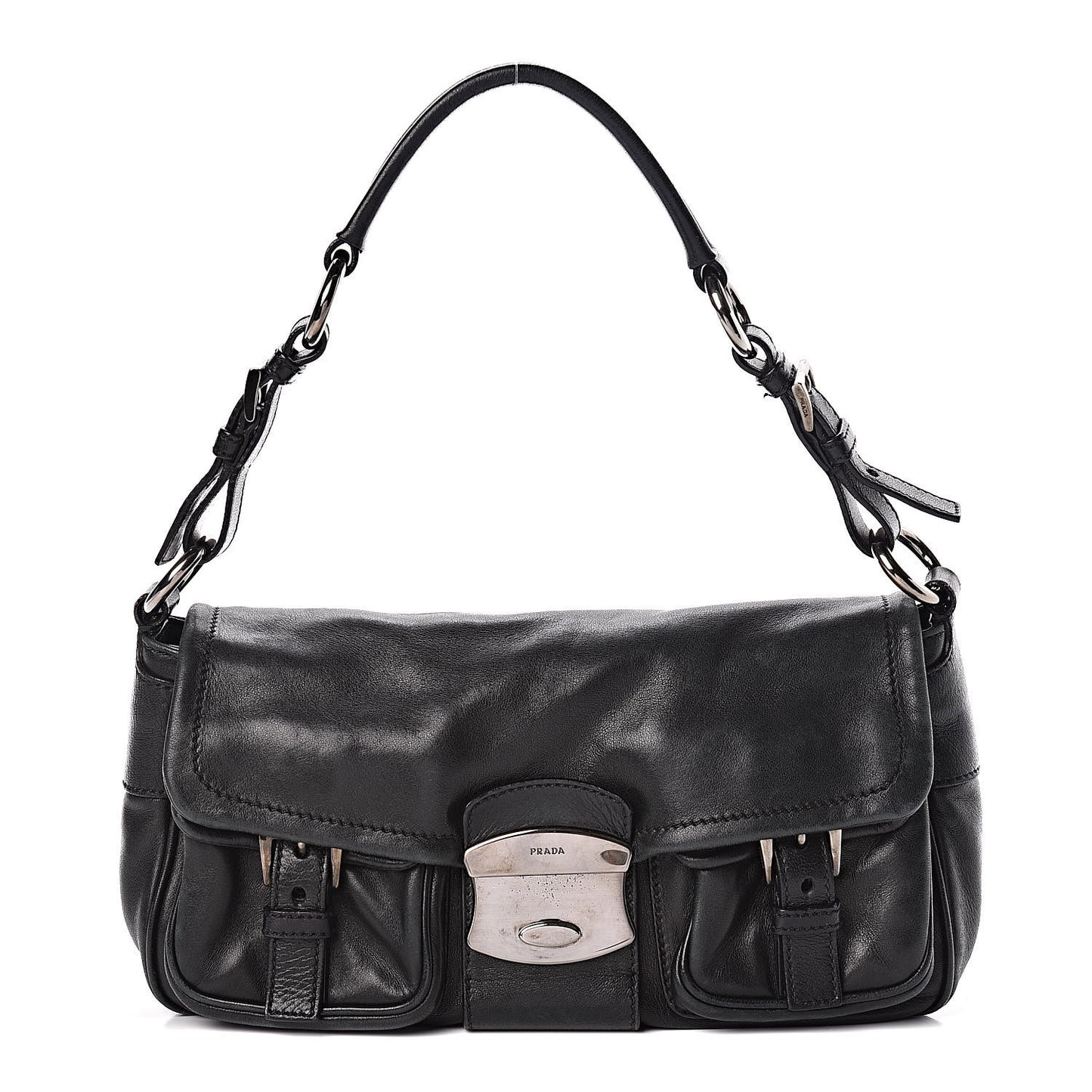 Royal Calf Easy Foldover Pushlock Flap Shoulder Bag Black