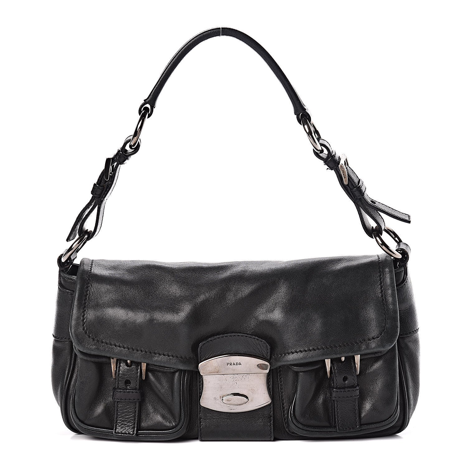Prada Royal Calf Easy Foldover Pushlock Flap Shoulder Bag Black 1 of 11