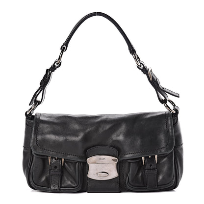 Prada Royal Calf Easy Foldover Pushlock Flap Shoulder Bag Black 1 of 11