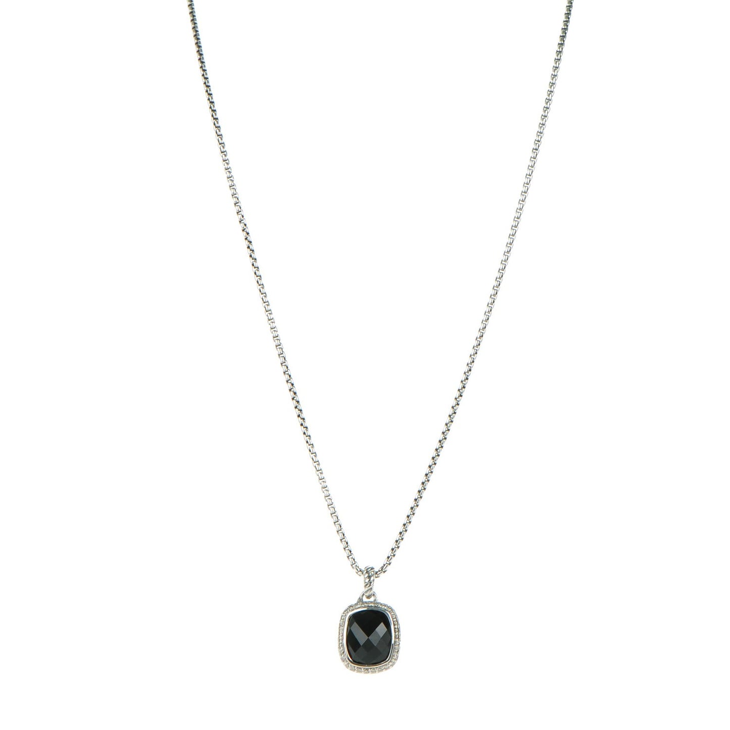 Sterling Silver Pave Diamond Black Onyx 12mm Noblesse Pendant Necklace