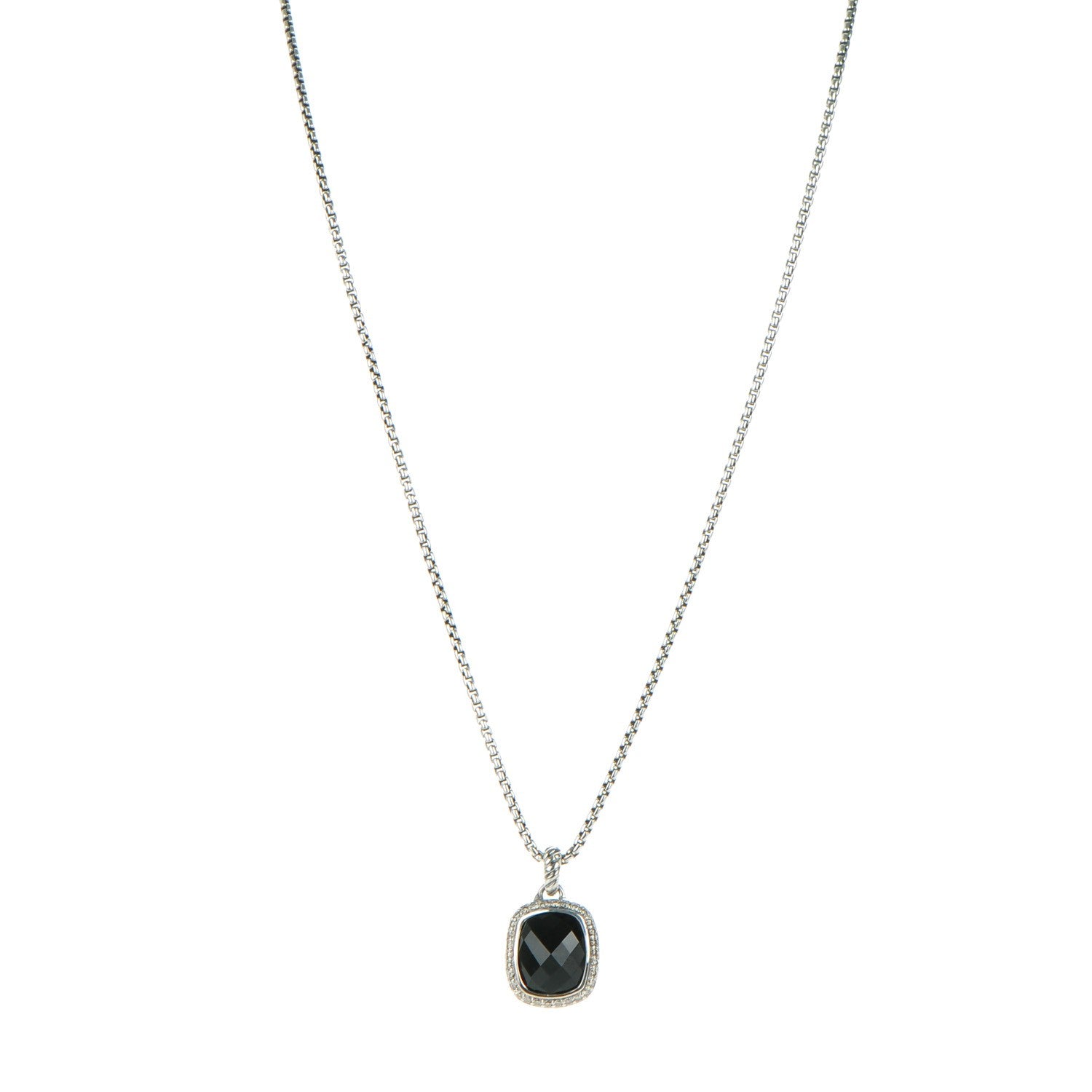 David Yurman Sterling Silver Pave Diamond Black Onyx 12mm Noblesse Pendant Necklace 1 of 7