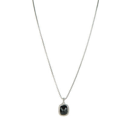 David Yurman Sterling Silver Pave Diamond Black Onyx 12mm Noblesse Pendant Necklace 1 of 7