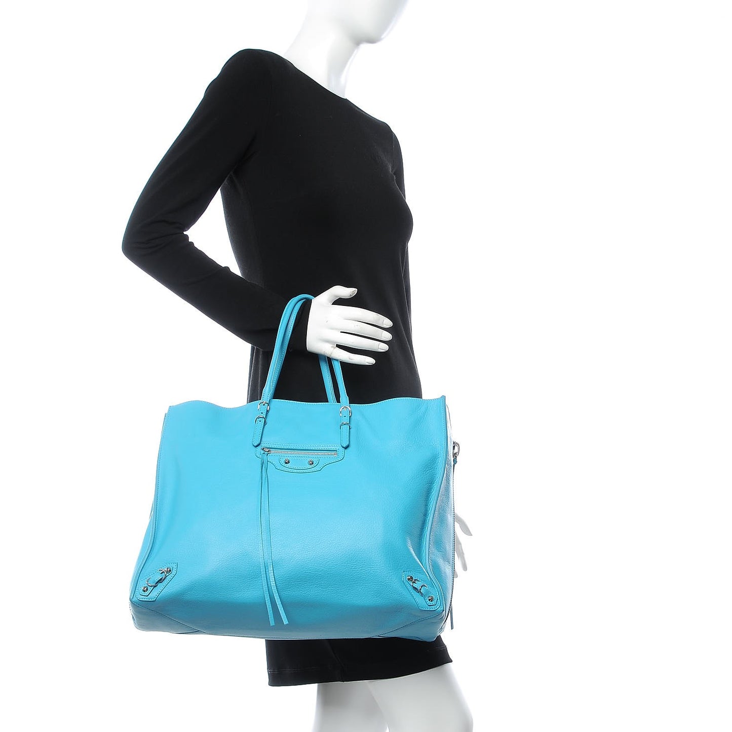 Supple Calfskin Papier A4 Zip Around Tote Bleu Caraibes