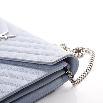 Saint Laurent Grain De Poudre Matelasse Monogram Chain Wallet Sky Blue 12 of 13