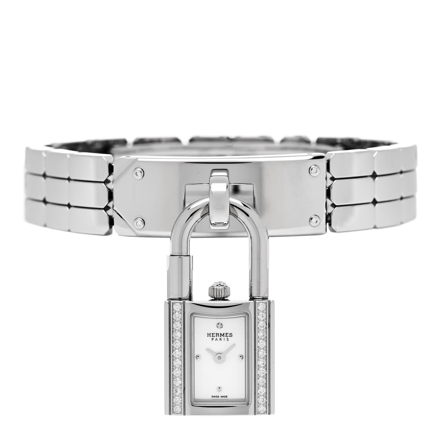 Hermes Stainless Steel Diamond 16mm Kelly Quartz Watch 1 of 5