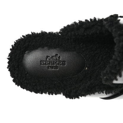 Hermes Calfskin Woolskin Carlotta Mules 41 Black 7 of 12