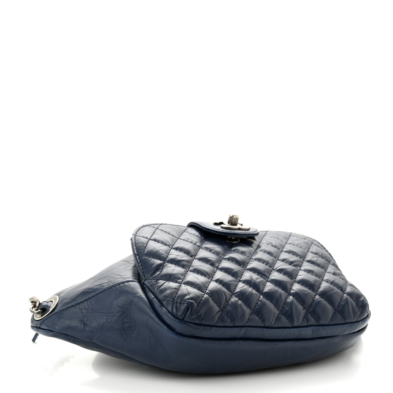 Chanel Crumpled Calfskin Quilted Casual Rock Waist Bag Fanny Pack Blue 3 of 9