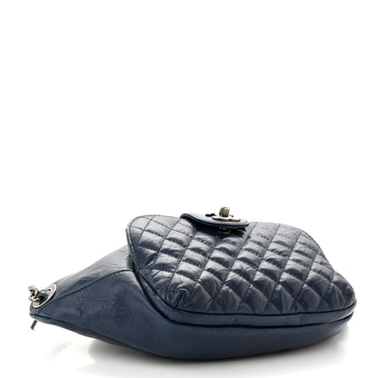 Chanel Crumpled Calfskin Quilted Casual Rock Waist Bag Fanny Pack Blue 3 of 9