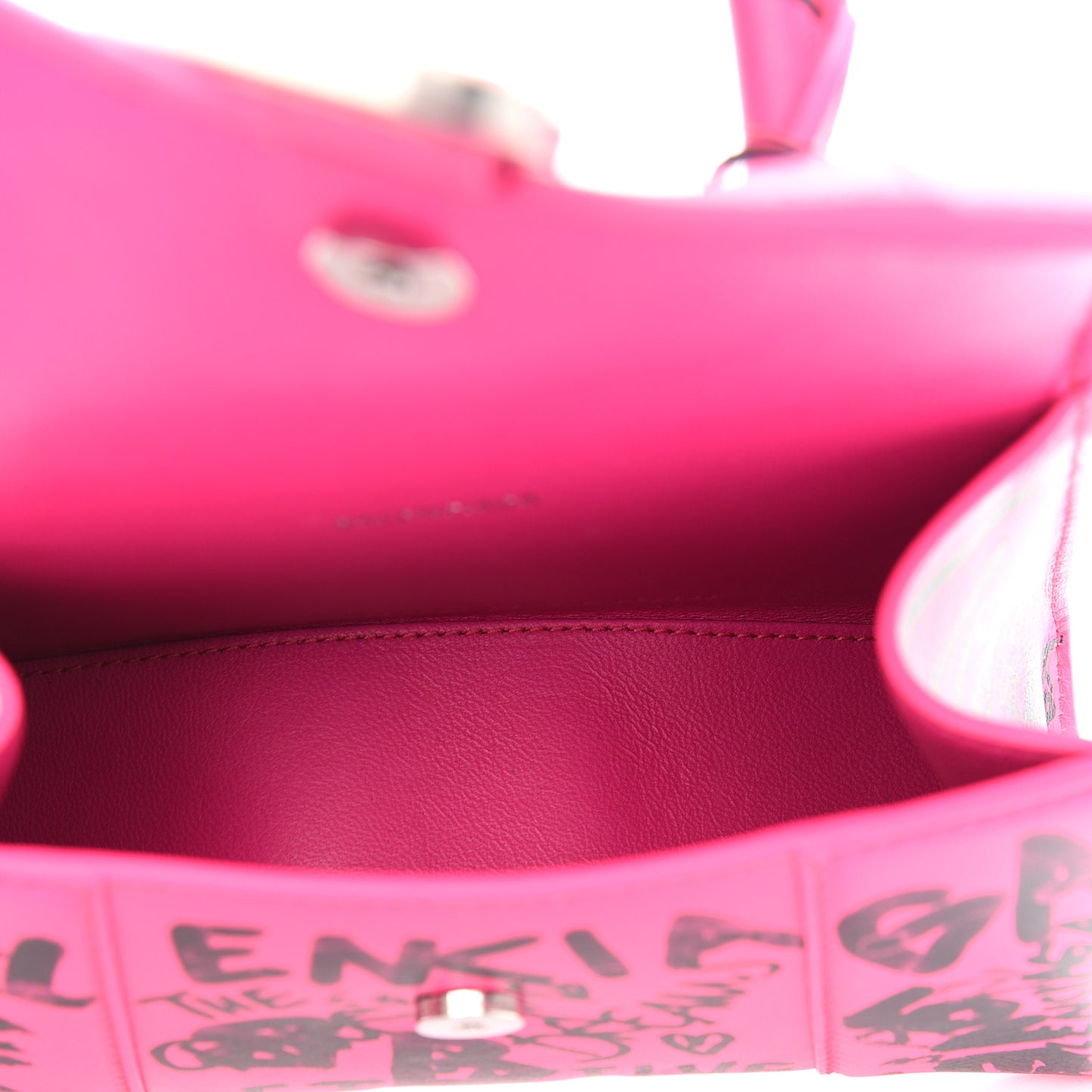 Smooth Calfskin Graffiti Hourglass Top Handle Bag XS Acid Fuchsia Black